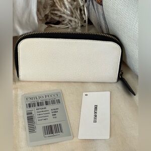Emilio Pucci Ivory Leather Zippy Key Case Pouch w/Key Ring⭐️NIB W/DUST BAG
